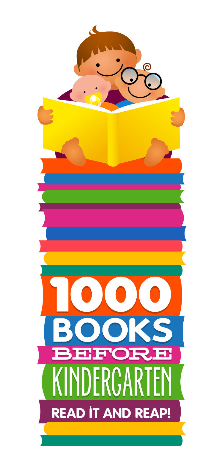 children being read to on a stack of books