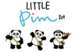 Little Pim logo. It includes text with the panada bears in playful positions. 