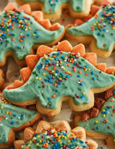 Green dinosaur shaped cookies. 