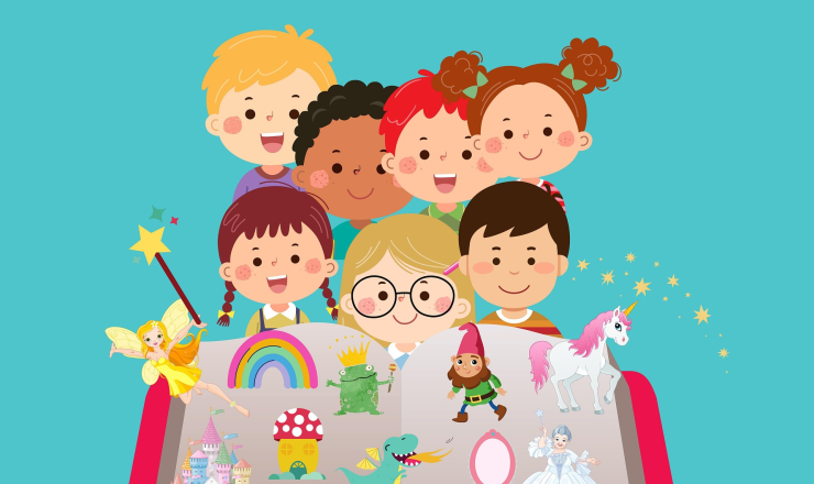Animated Children reading a book